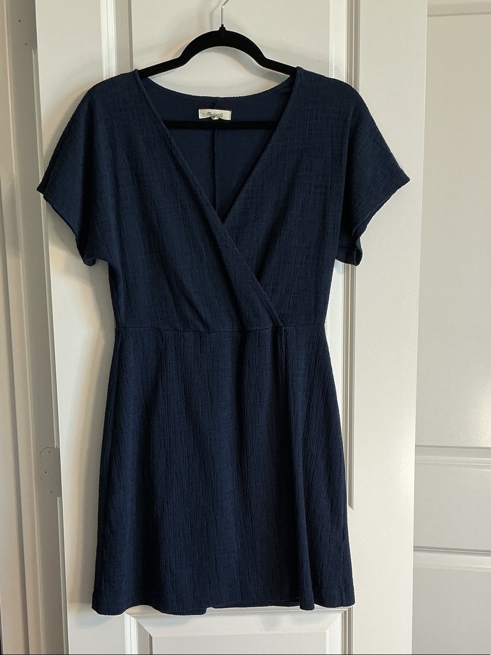 Madewell Navy Textured Short Sleeve Wrap Dress